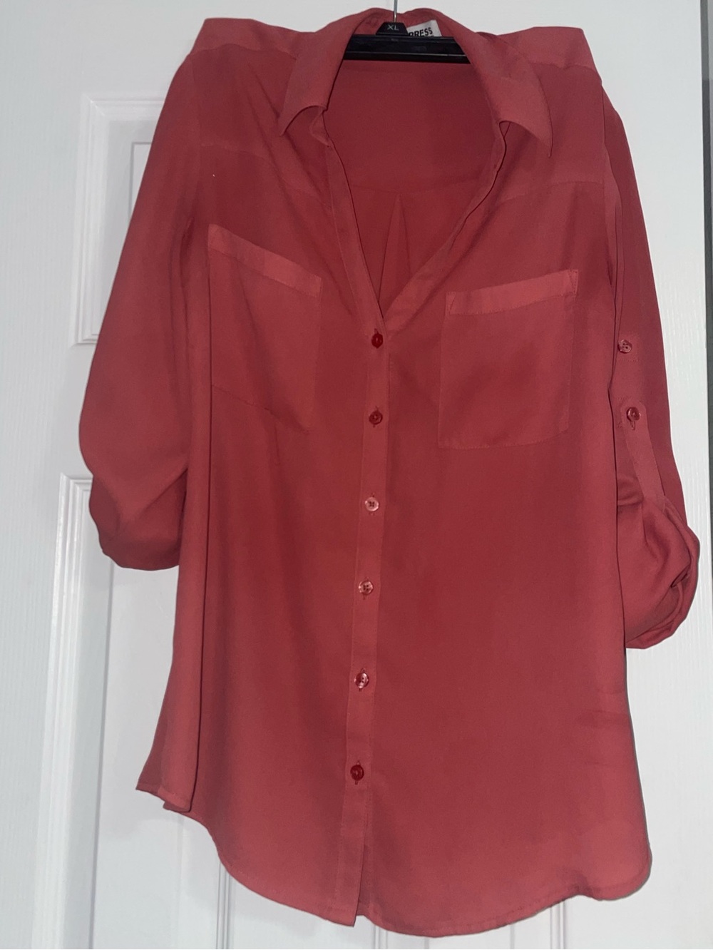 Express Coral Button-Down Blouse small 3/4 sleeve